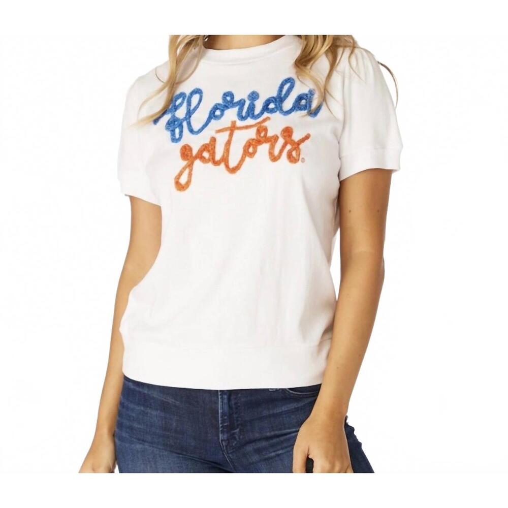 NEW STEWART SIMMONS women's florida gators glitter script shirt in white